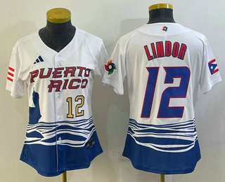 Womens Puerto Rico Baseball #12 Francisco Lindor Number 2023 White World Classic Stitched Jersey->2023 world baseball classic->MLB Jersey